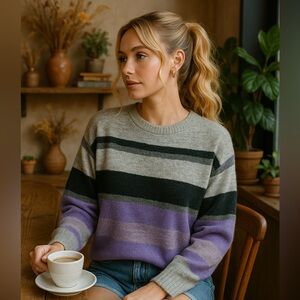 Rain + Rose Cozy Striped Sweater – Size Large